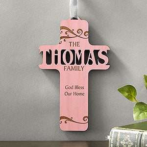 Bless Our Family Personalized Pink Stain Wood Cross - 11257-P