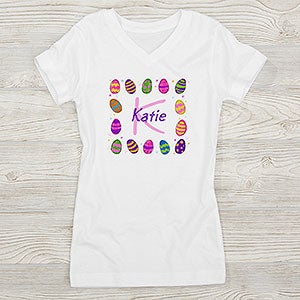 Colorful Eggs Personalized Easter Girl's Fitted Tee - 11309-FT