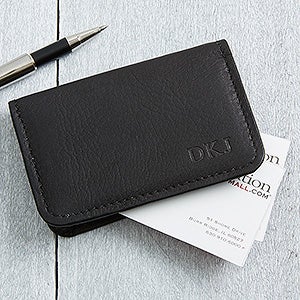 Signature Personalized Black Leather Business Card Case - 11642-DE
