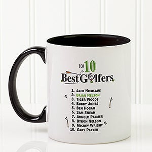 Personalized Coffee Mugs for Golfers - Top Ten Golfers - Black Handle - 11658-B