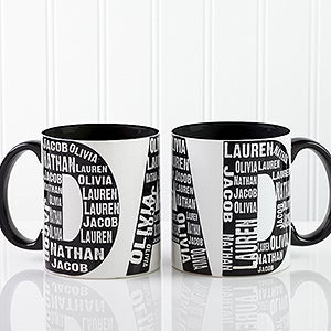 Personalized Dad Coffee Mugs - Repeating Names - Black Handle - 11743-B