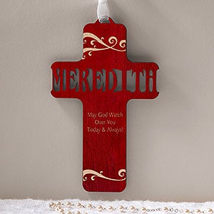 Bless This Child Personalized Red Stain Wood Cross - 11932-R