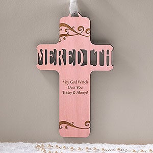 Bless This Child Personalized Pink Stain Wood Cross - 11932-P