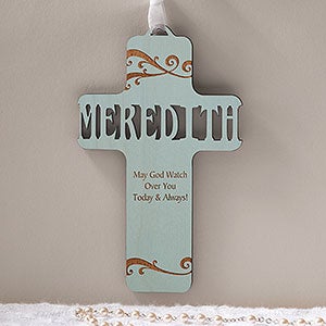 Bless This Child Personalized Blue Stain Wood Cross - 11932-B