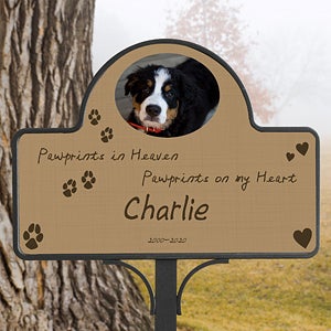 Pet Photo Personalized Memorial Yard Stake Magnet - Pawprints In Heaven - 12124-M