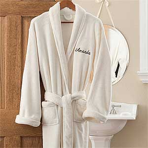 Embroidered Luxury Ivory Fleece Robe - 12138