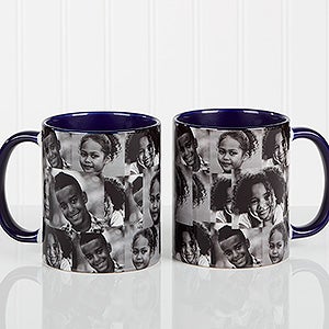 Personalized Photo Coffee Mug - 3 Picture Collage - Blue Handle - 12247-BL