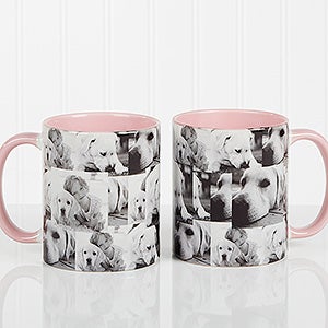 Personalized Photo Coffee Mug - 3 Picture Collage - Pink Handle - 12247-P