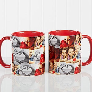 Personalized Photo Coffee Mug - 3 Picture Collage - Red Handle - 12247-R