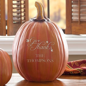 Give Thanks Personalized Decorative Pumpkin - Large Orange - 12253