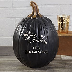 Give Thanks Personalized Decorative Pumpkin - Large Black - 12253-B