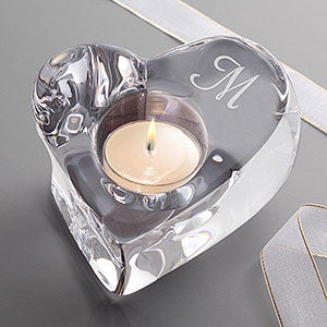 Orrefors Engraved Initial Crystal Heart Votive - 12302