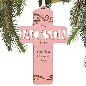 Bless Our Family Personalized Pink Wood Cross Ornament - 12371-P
