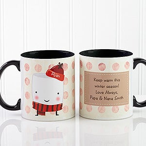 Personalized Hot Cocoa Mugs - Marshmallows - Black Handle - 12412-B
