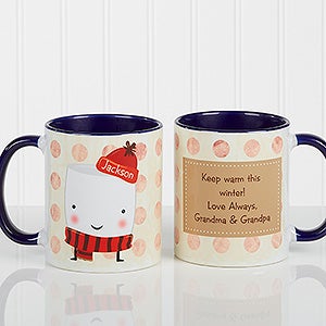 Personalized Hot Cocoa Mugs - Marshmallows - Blue Handle - 12412-BL