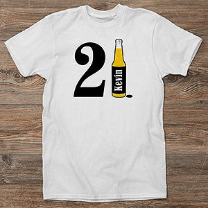 Personalized Birthday T-Shirts for Him - 21st Birthday Beer (White) - 12586-CT