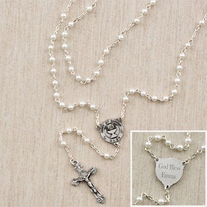 First Communion Girls Personalized Pearl Rosary - 12989