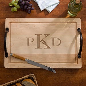 Maple Leaf Raised Monogram 18 Cutting Board-Handles - 13070D-H-R