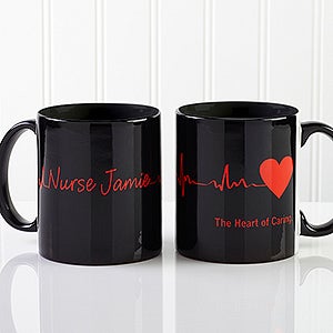 Heart of Caring Personalized Coffee Mugs for Doctors - Black Handle - 13099-B
