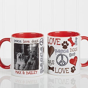 Peace, Love, Dogs Personalized Pet Coffee Mug - Red Handle - 13349-R