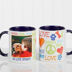 Peace, Love, Dogs Personalized Pet Coffee Mug - Blue Handle - 13349-BL