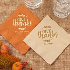 Give Thanks Personalized Cocktail Napkin - 13503D