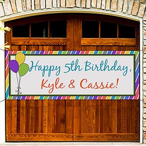Party Stripe Personalized Birthday Banner - 45x108 - 13553-L