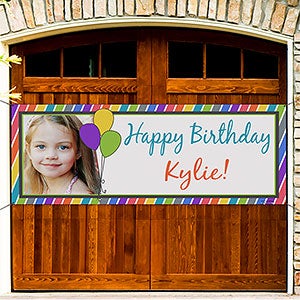 Party Stripe Personalized Photo Birthday Banner - 45x108 - 13554-L