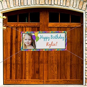 Party Stripe Personalized Photo Birthday Banner - 20x48 - 13554-S