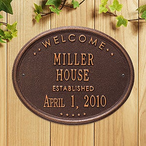 Oval Welcome Personalized Aluminum House Plaque - Antique Copper - 1356D-AC