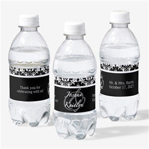Damask Wedding Couple Personalized Water Bottle Labels - 13609