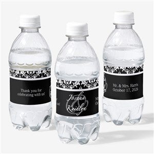 Damask Wedding Couple Personalized Water Bottle Labels - 13609