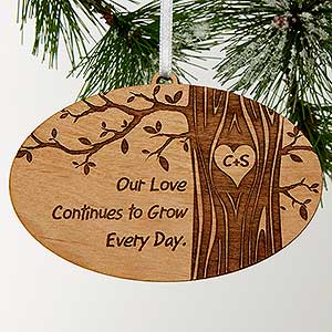 Carved In Love Personalized Natural Wood Ornament - 13790