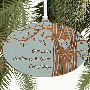 Carved In Love Personalized Blue Stain Wood Ornament - 13790-B