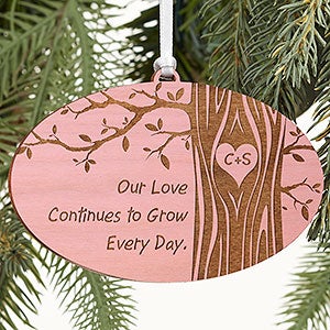 Carved In Love Personalized Pink Stain Wood Ornament - 13790-P