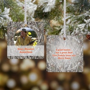 Camouflage Photo Personalized Square Photo Ornament- 2.75 Metal - 2 Sided - 13809-2M