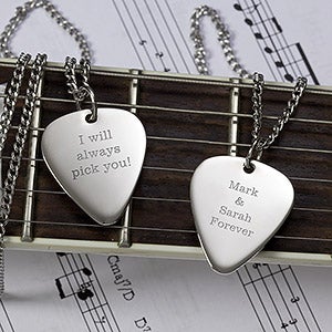 Romantic Love Personalized Silver Guitar Pick Pendant With 24" Chain - 13977
