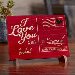Sending Love Personalized Red Wood Postcard - 14005-R
