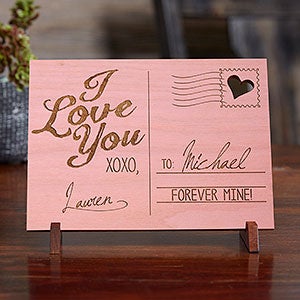 Sending Love Personalized Pink Stain Wood Postcard - 14005-P