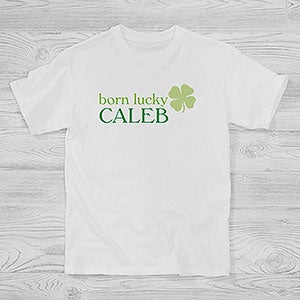 Personalized Kids T-Shirt - Born Lucky Four Leaf Clover - 14055-YCT