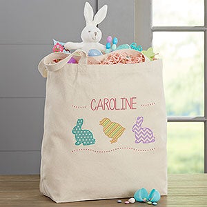 Hop Hop Easter Personalized Canvas Tote Bag - Large - 14087-L