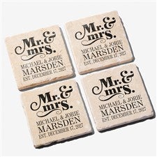 The Happy Couple Personalized Tumbled Stone Coaster Set - 14102