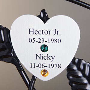 Engraved Family Tree Birthstone Heart Disc- Silver - 14194D