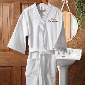 Mrs. White Velour Embroidered Robe - 1429-MRS