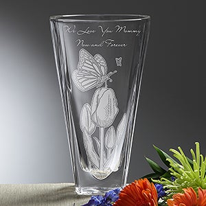 Springtime Mothers Day Etched Crystal Vase - 14350