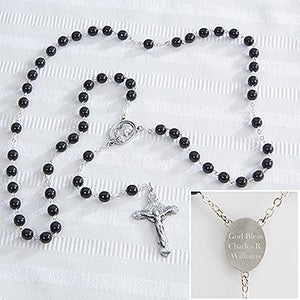 Personalized Adult Black Bead Rosary - 14366