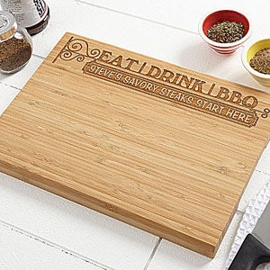 Eat, Drink & BBQ 10x14 Personalized Bamboo Cutting Board - 14377