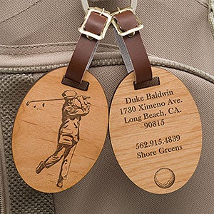 Vintage Golfer Personalized Wood Bag Tag - 14389