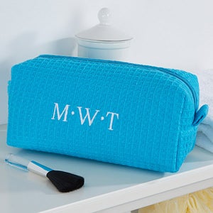 Personalized Makeup Bag - Aqua - Embroidered Monogram - 14396-BM