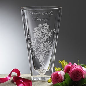 Rose Romance Personalized Crystal Vase - 14447